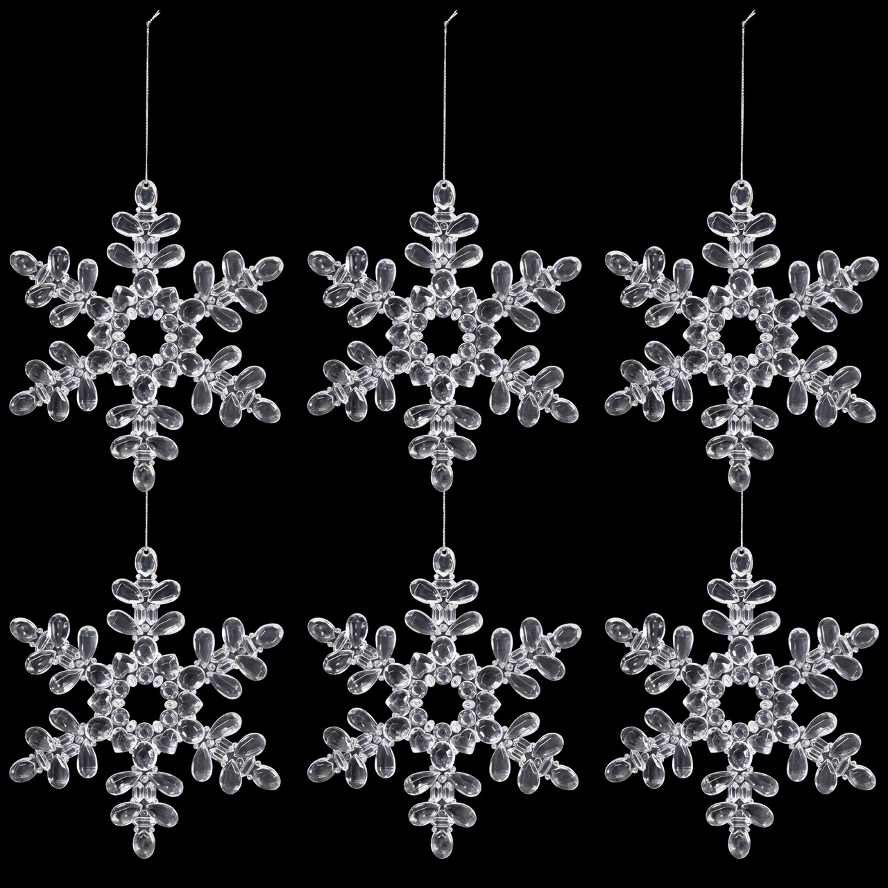 Northlight Hanging Acrylic Snowflake Christmas Ornaments - 7" - Clear - Set of 6